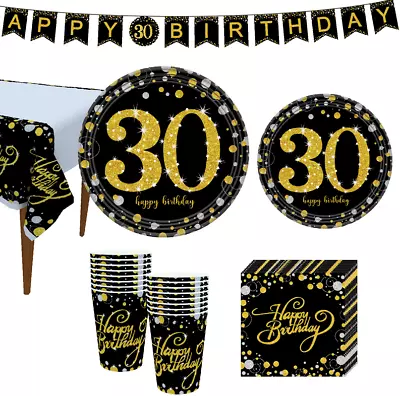 30th Black Gold Party Tableware Party Supplies Adult Birthday Decoration • $9.99