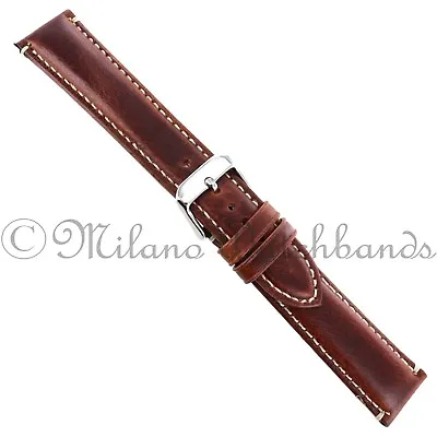 18mm Hadley Roma Chestnut Contrast Stitched Genuine OilTan Leather Mens Band 885 • $29.95