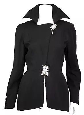 THIERRY MUGLER Fall 1992 Vintage Black Wool Silver Star Detail Jacket 40 • $2998