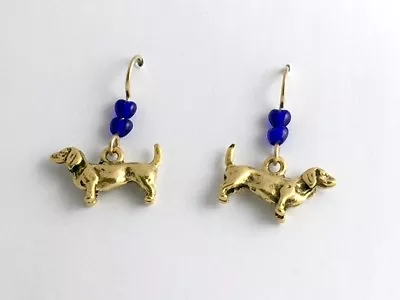 Gold Tone Pewter & 14k Gf Dachshund Dog Dangle Earrings- Dogs Dachshunds Heart • $17