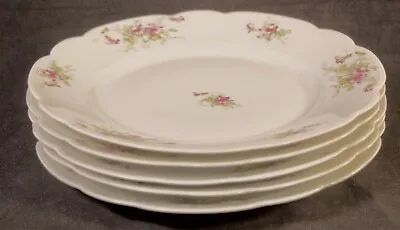 5 Antique Moritz Zdekauer MZ AUSTRIA Purple Floral Porcelain 9 7/8  Dinner Plate • $59.95