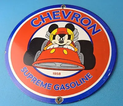 Vintage Chevron Gasoline Porcelain Mickey Gas Service Station Pump Plate Sign • $145.47