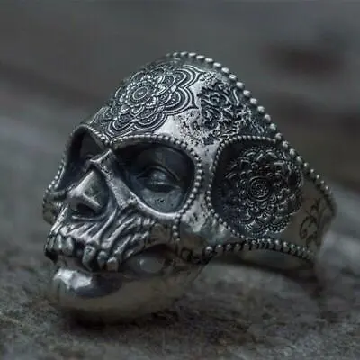 Vintage 925 Silver Viking Black Skull Head Rings For Men Punk Party Jewelry Gift • $2.88