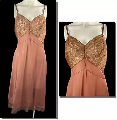 Vintage Vanity Fair Nylon Tricot Cinnamon Lacey Full Dress Slip Size 36 • $9.99