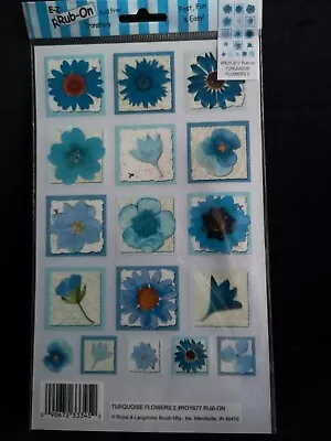 E-Z Rub On Transfers - TURQUOISE BLUE FLOWERS - Acid Free - Card Making Crafting • £0.99