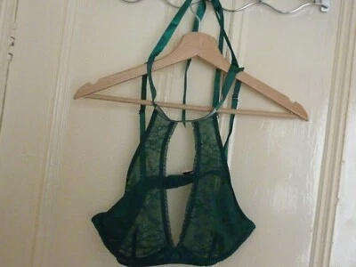 £8.99 • Buy Boux Avenue SeeThrough Tie Sparkle Halter Neck Plunge Lacy Emerald Bra Size 34B