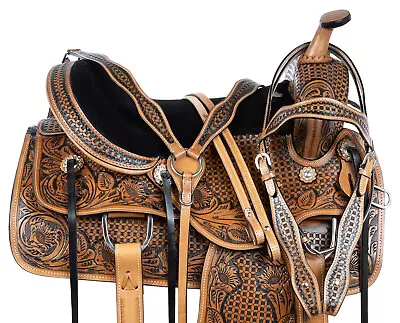 Western Saddle 15 16 17 18 Horse Trail Leather Free Bridle Breastplate Tack Set • $332.49