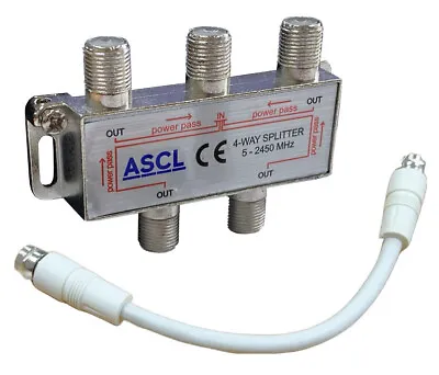 ASCL 1 In 4 Output TV Aerial Coaxial Cable Way Splitter With White Patch Cable • £5.49