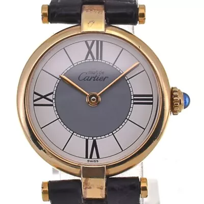 CARTIER Vermeille 590004 SV925 (GP)/Leather Quartz Ladies Watch C#130725 • $691.60