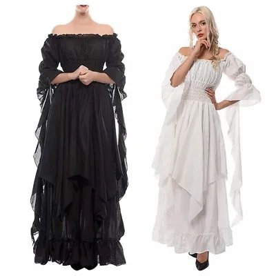 Women Medieval Renaissance Maxi Dress Boho Victorian Ball Gown Halloween Costume • $25.22