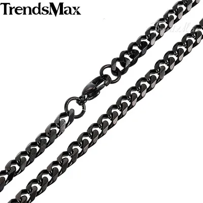 3/5/7/9/11mm Black Stainless Steel Curb Cuban Necklace Bracelet For Mens Chain • $8.99