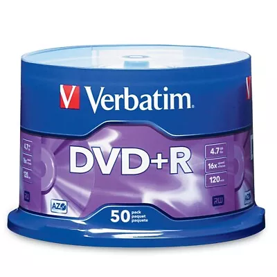 Verbatim DVD+R 4.7GB 16x AZO Recordable Media Disc 50 Disc Spindle 95037 • $34.95