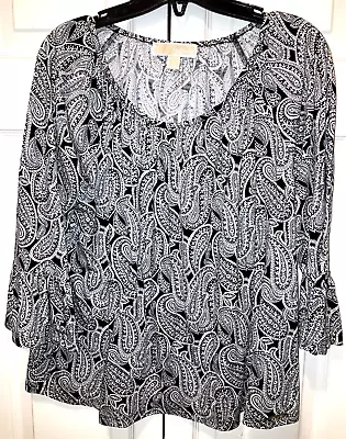 Michael Kors Woman's Black & White Viscose Paisley Tunic Top Blouse Size L • $17.99