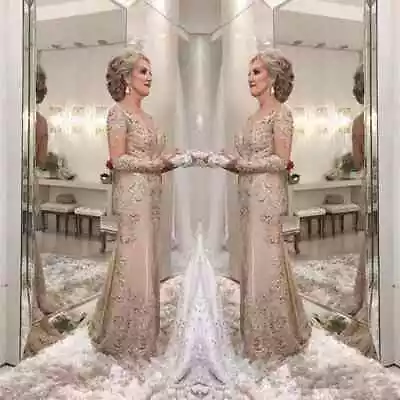 Mother Of The Bride Dresses A Line Sheer Long Sleeves Formal Godmother Evening • $139.15