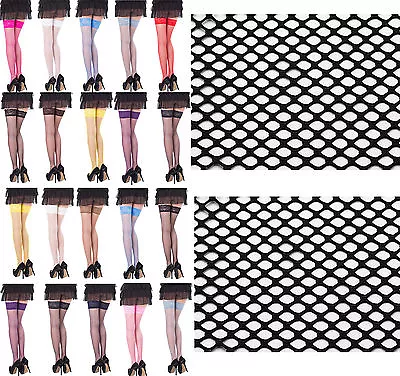 £4.99 • Buy Sexy Fishnet Hold Up Stockings With Lace Top - 15 Various Colours,Sizes S,M,L,XL