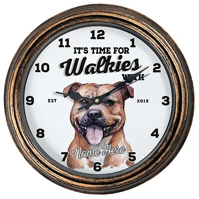 Personalised Kitchen Clock Staffy Round Wall Hanging Dog Home Cute Gift DC33 • £22.95