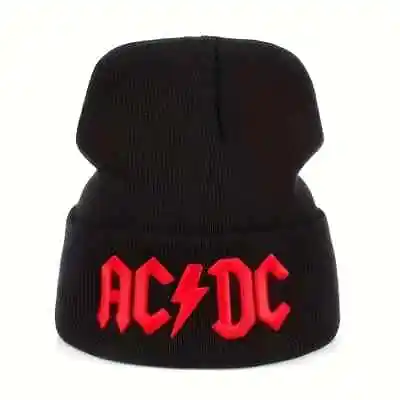 Mens AC/DC ACDC BEANIE HAT Knitted Woollen BLACK RED • £12.95