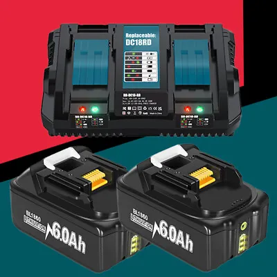 2Pack Battery / Dual Charger For Makita 18V 6.0Ah Lithium Ion LXT BL1830 BL1850 • $20.89