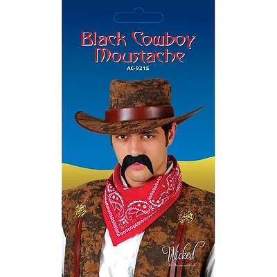 Black Cowboy Tash Fake Moustache Tache For Fancy Dress • £1.99