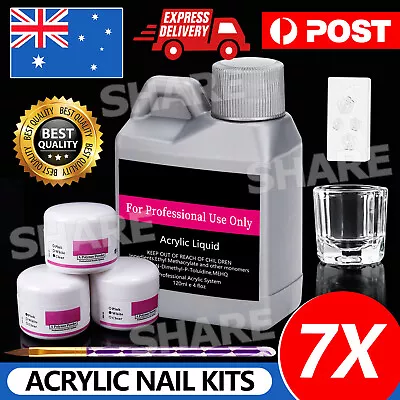 Acrylic Nail Art Starter Kit 120ML Clear White Pink Acrylic Powder Liquid Set • $12.95