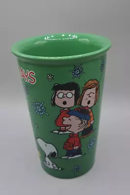 Peanuts Christmas Ceramic Travel Tumbler/Glass W/Rubber Topper 12 Oz5-1/4  New • $9.99