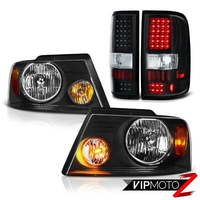 2004-2008 Ford F150  HARLEY STYLE  Black Crystal Headlights+LED Rear Tail Lights • $204.50
