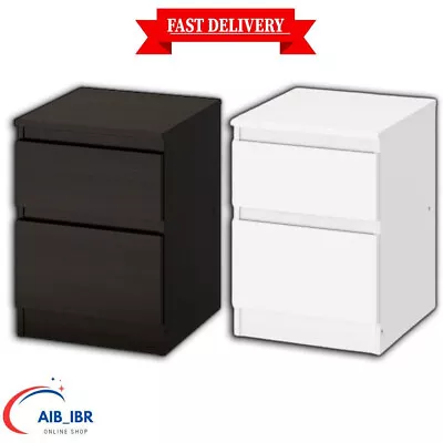 Ikea Malm Modern 2 Drawer Chest Bedside Table Bedroom White And Black 40x55 Cm • £77.45