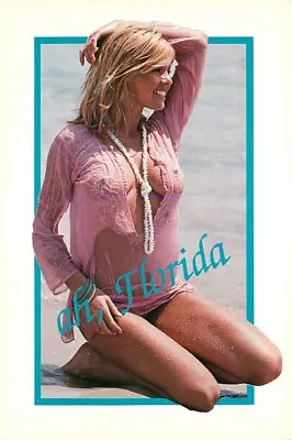 Postcard Sexy Blonde Woman In Wet Sheer Top On Florida Beach • $4.95