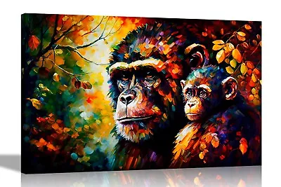 Chimp Mum And Baby Abstract Canvas Wall Prints Colourful Framed Art Pictures • £21.99