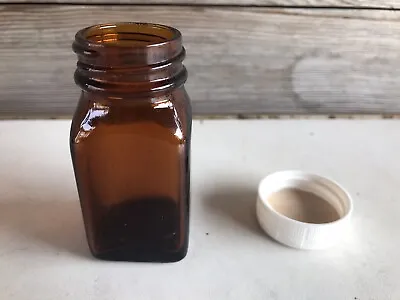 Vintage Amber Glass Apothecary Medicine Pill Bottle Jar With Lid 1.5 Ounce • $5