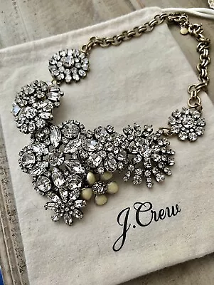 J Crew Floral Flower Clear Crystal Cluster Stone Lattice Statement Bib Necklace • $88.99