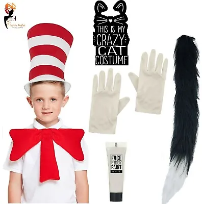 World Book Day Week CRAZY CAT Fancy Dress In The Striped Hat Bow Tie Costume Set • £7.87