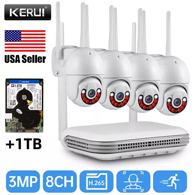 KERUI 3MP 8CH NVR Outdoor Wireless Security Camera System WIFI IP Audio CCTV Kit • $157.60