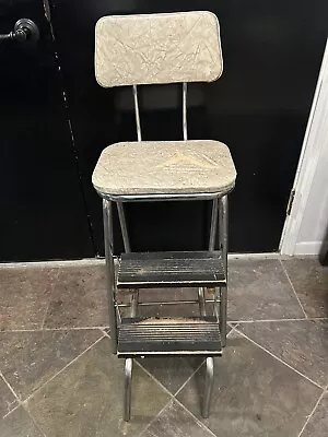 1950s Virtue Bros. Kitchen Step Stool Chair MCM Chair 2-Stair Step Chrome Chair • $225