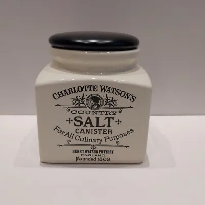 Charlotte Watson Country SALT Canister By Henry Watson Pottery Cream & Black • £18