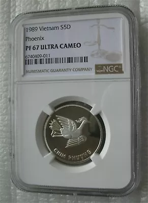 Vietnam 5 Dong 1989 Silver Proof Coin Mythological Bird Phoenix NGC PF67 • $1049