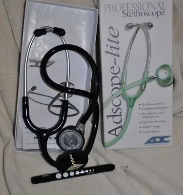 $39 • Buy New Adult 31” ADC Professional Adscope-lite Stethoscope 609BK  Pupil Gauge Light