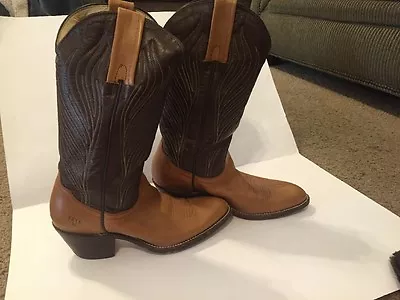 FRYE Cowboy Boots 6.5 B Dark Brown Tan Leather Western Horse Feather Design Wmns • $40