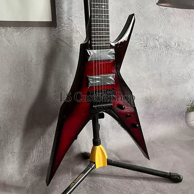 7 String Red Burst Electric Guitar Bird Of Prey Flamed Maple Top Special Shaped • $189.05