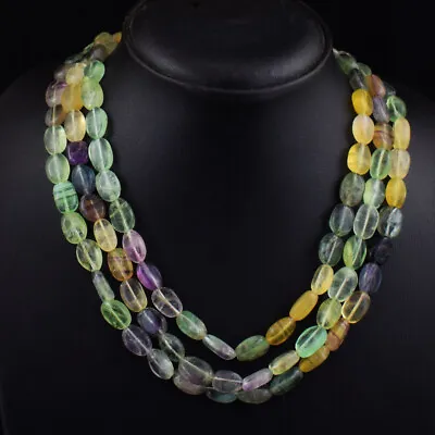 650 Cts Natural 3 Strand Multicolor Fluorite Oval Shape Beads Necklace SK 36E451 • $3.25