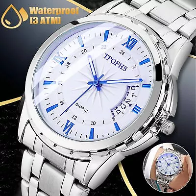 Men's Watch Date Business Stainless Steel Quartz Classic Wristwatch • $12.48