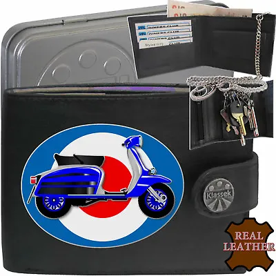 Scooter Wallet REAL LEATHER Moped Mods Vespa Ska Lambretta Men's Gift Tin RFID • £16.95