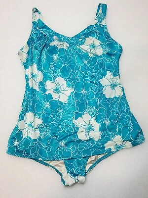 Amoena Swimsuit Sz 16 Blue Floral One Piece Bathing Suit • $29.20