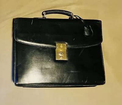 Vintage Mark Cross Black Italian Leather Briefcase With Key • $116.76