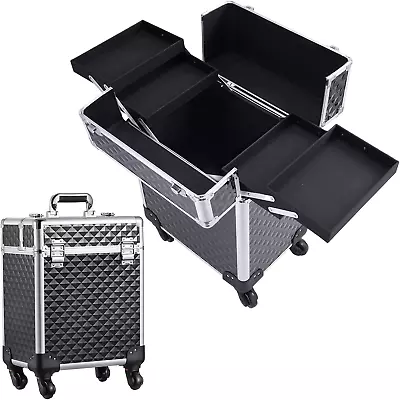 Mecucasi Rolling Makeup Train Case Large Cosmetic Trolley Organized Aluminum For • $94.98