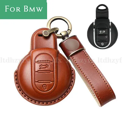 Genuine Leather Car Key Fob Case Cover Holder Skin For BMW MINI Cooper 2015-2017 • $26.99
