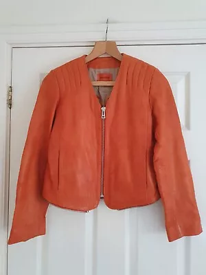 ZADIG & VOLTAIRE Ladies LEVA DELUXE Goat Leather Jacket In Burnt Orange Size S • £75