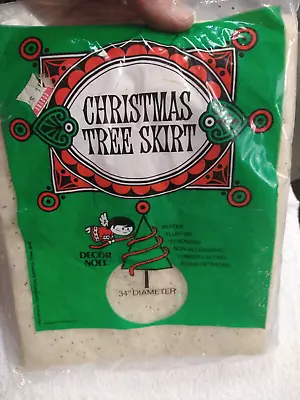 Vintage MCM Christmas Tree Skirt In Package Round Glitter Sparkle 34” USA NOS • $14.95