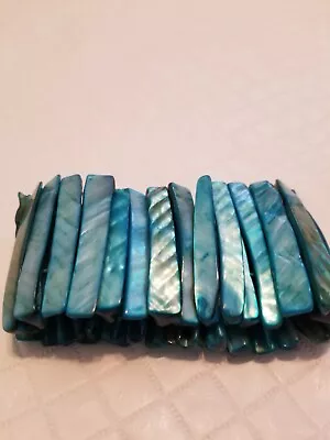 Beachy Beauty Mermaid Blue Mother Of Pearl Cuff Fashion Stretch Bracelet • $15