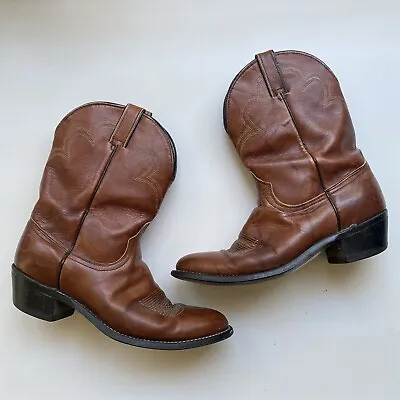 Vintage Wrangler 5435 Brown Leather Cowboy Boots Made In USA 10 D Pull On Heel • $54.99